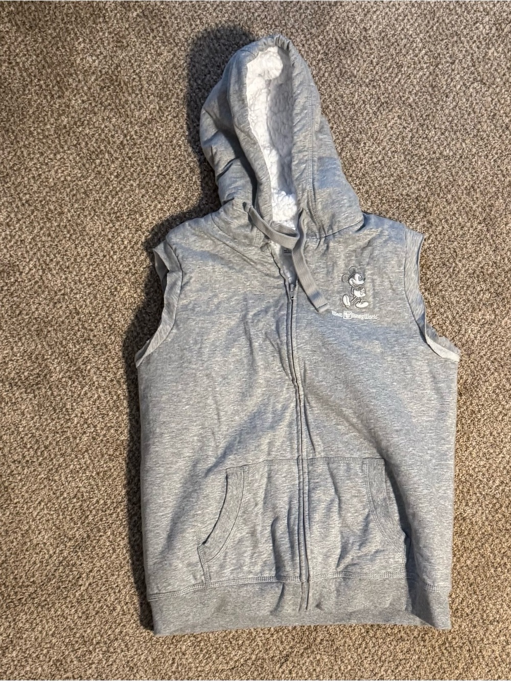 Gray Sleeveless Zip-Up Hoodie Vest with Sherpa Lining Walt Disney World